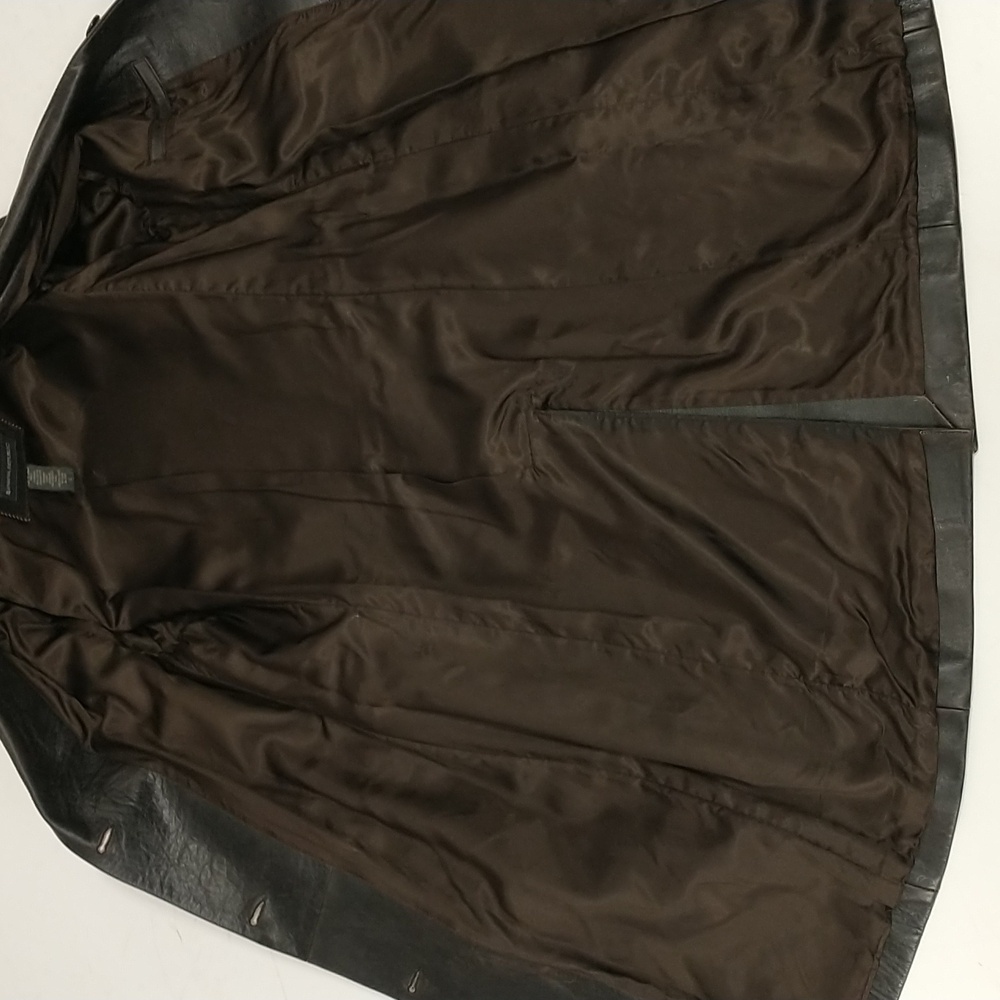 Leather Dark Brown Coat 40" Long Classic Trench Style LG 12 See Measurements - Picture 7 of 10